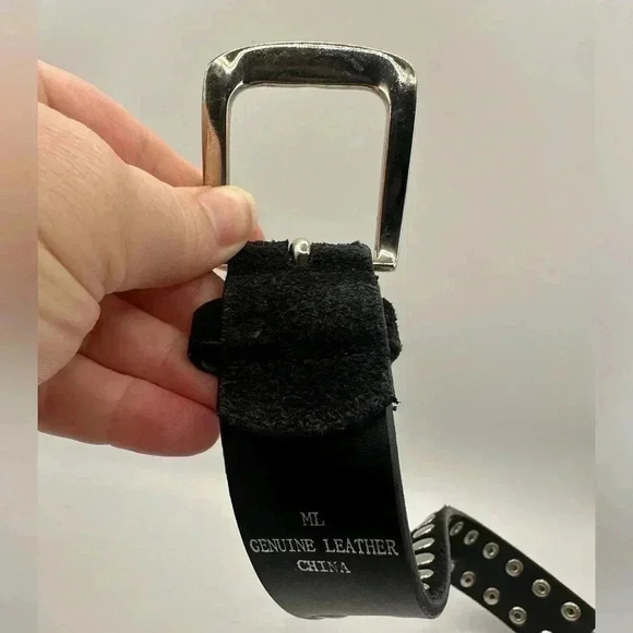 Black Studded Embellished Suede Leather Belt Medium Large Rock N Roll Bikercore